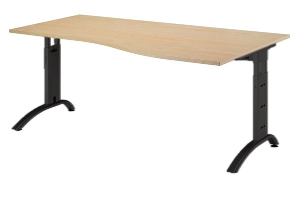 PC-Schreibtisch Freiform rechts 180 cm, C-Fuß Gestell in Schwarz